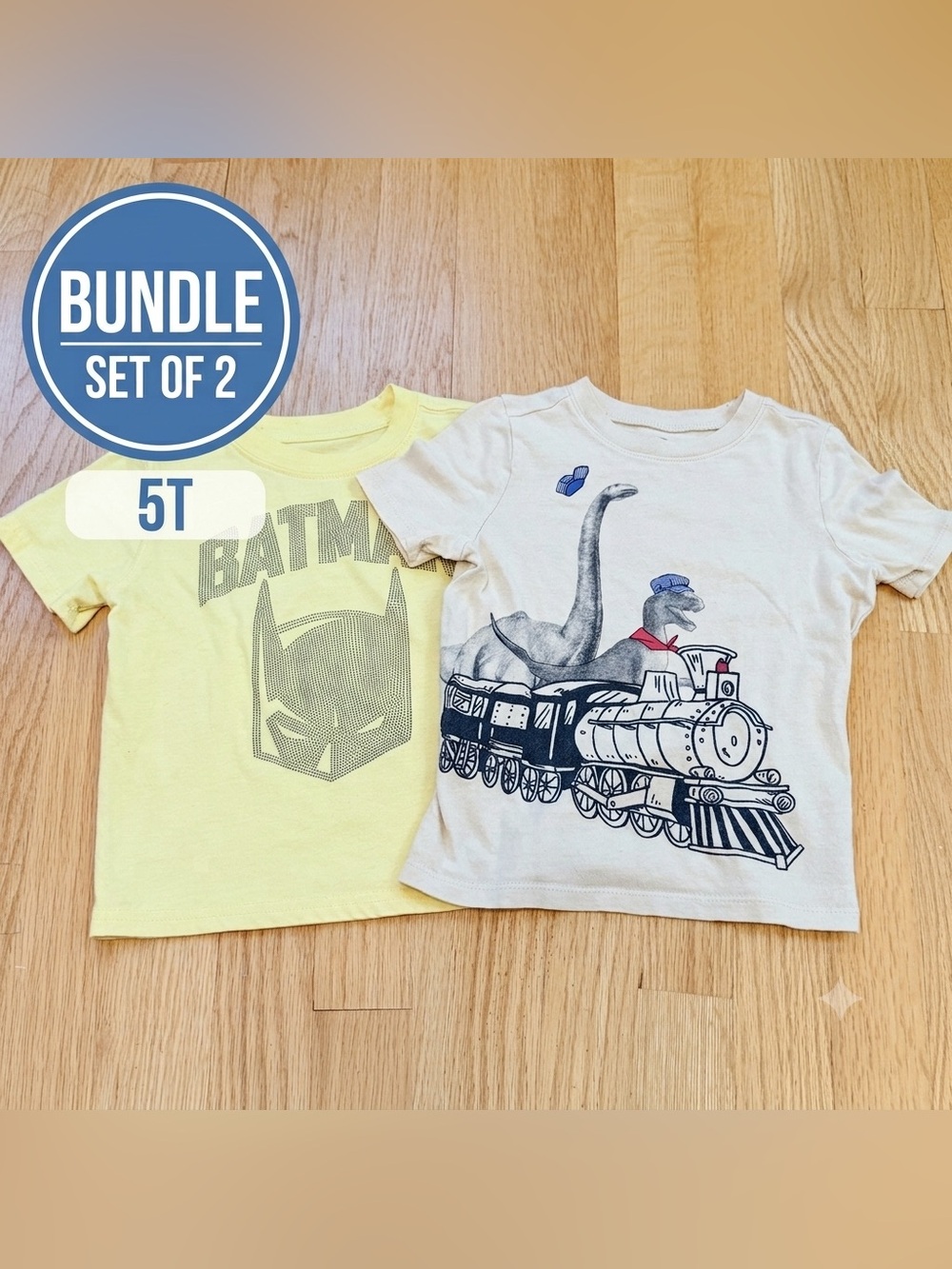 Bundle of 2 Boys Graphic Tees - Batman Yellow & Train Dino Cream